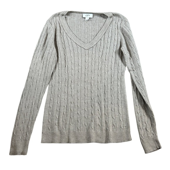 LOFT Sweaters - LOFT Ann Taylor Cable Knit V Neck Sweater Tan Long Sleeve Women's Size S